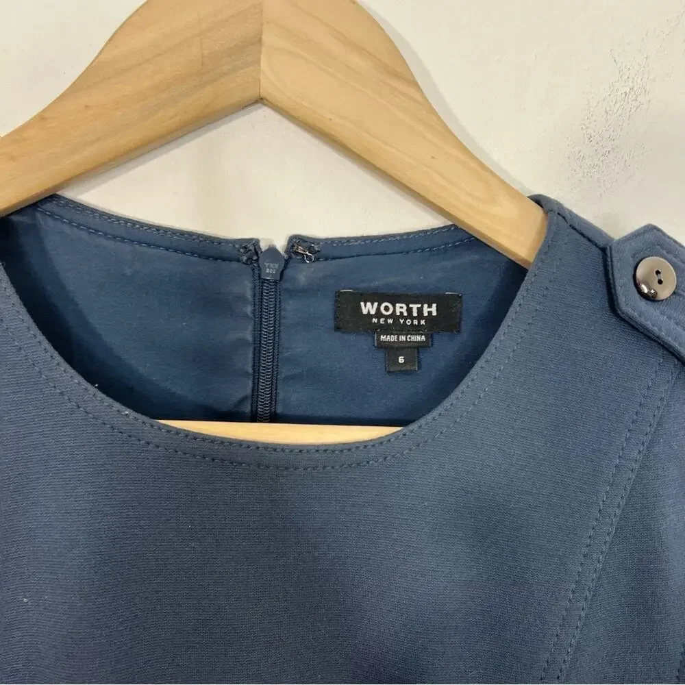 Worth New York Blue Zipper Front Ponte Knit Cuffed Short Sleeve Dress Size 6